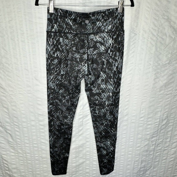 Athleta Leggings Womens Small Black Snakeprint Mid Rise Workout Gym - Picture 5 of 12